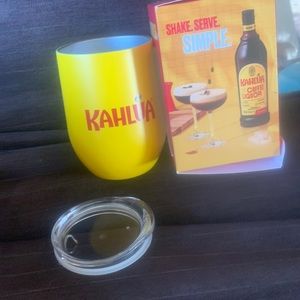 Kahlúa steel Tumblr with lid and new in box yellow and red never used